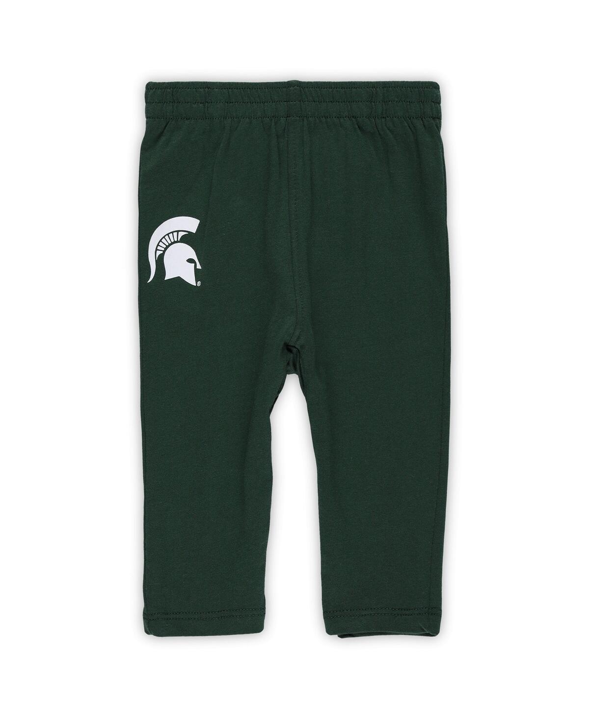 Outerstuff Baby Boys And Girls Michigan State Spartans Double Up Long Sleeve Bodysuit Pant Set, 2-piece In Heather Gray,green