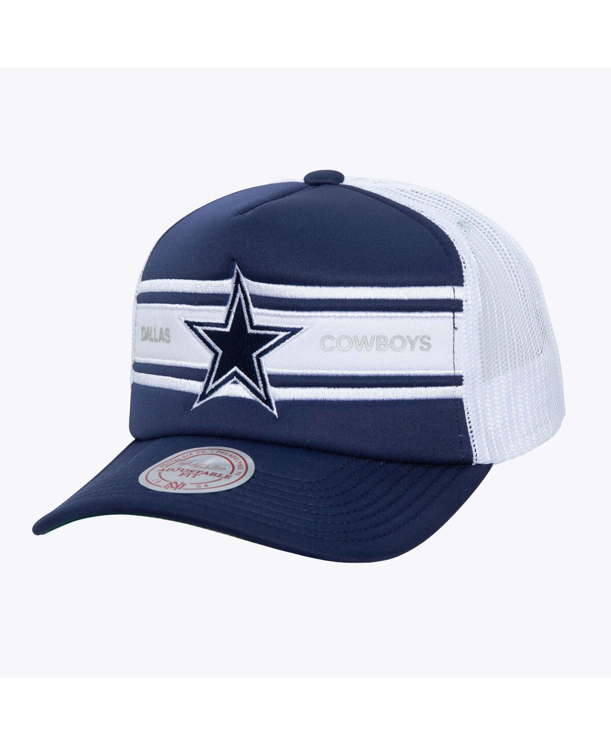 Mitchell & Ness Men's Navy/white Dallas Cowboys Stripe Front Trucker Adjustable Hat In Navy,white