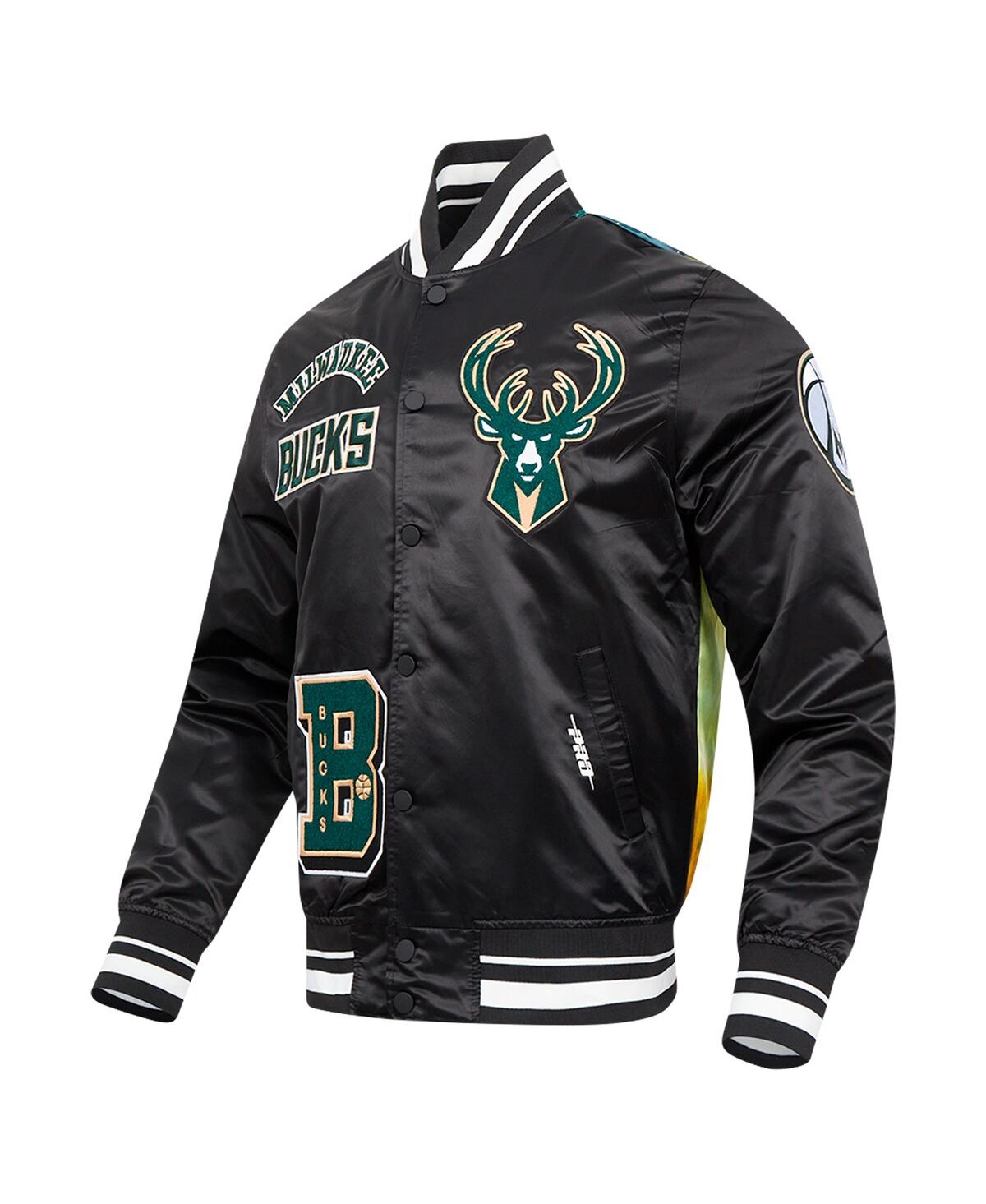 Pro Standard Men's Black Milwaukee Bucks Sublimated Satin Full-snap Jacket In Black