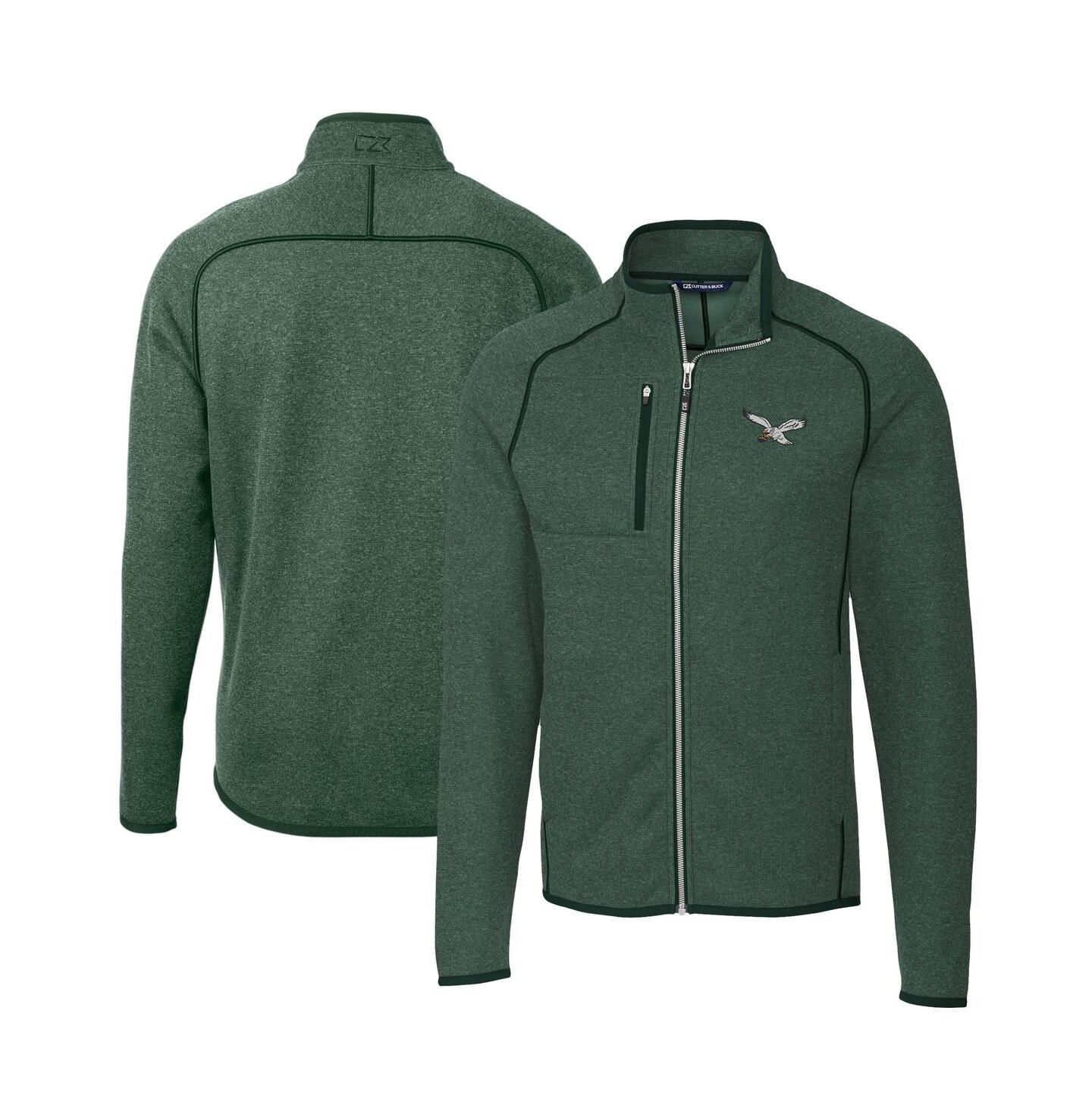 Мужская куртка Cutter & Buck Heather Green Philadelphia Eagles Mainsail Sweater-Knit Full-Zip — фото 1