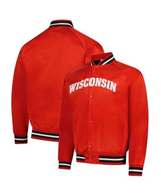 Mitchell & Ness - Men's Red Wisconsin Badgers Lightweight Satin Raglan Full-Snap Jacket