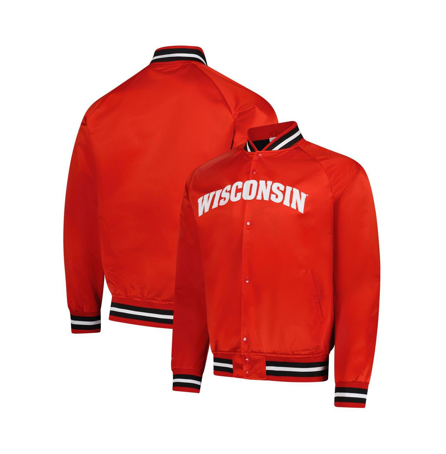 Мужская куртка Mitchell & Ness Red Wisconsin Badgers Lightweight Satin Raglan Full-Snap — фото 1
