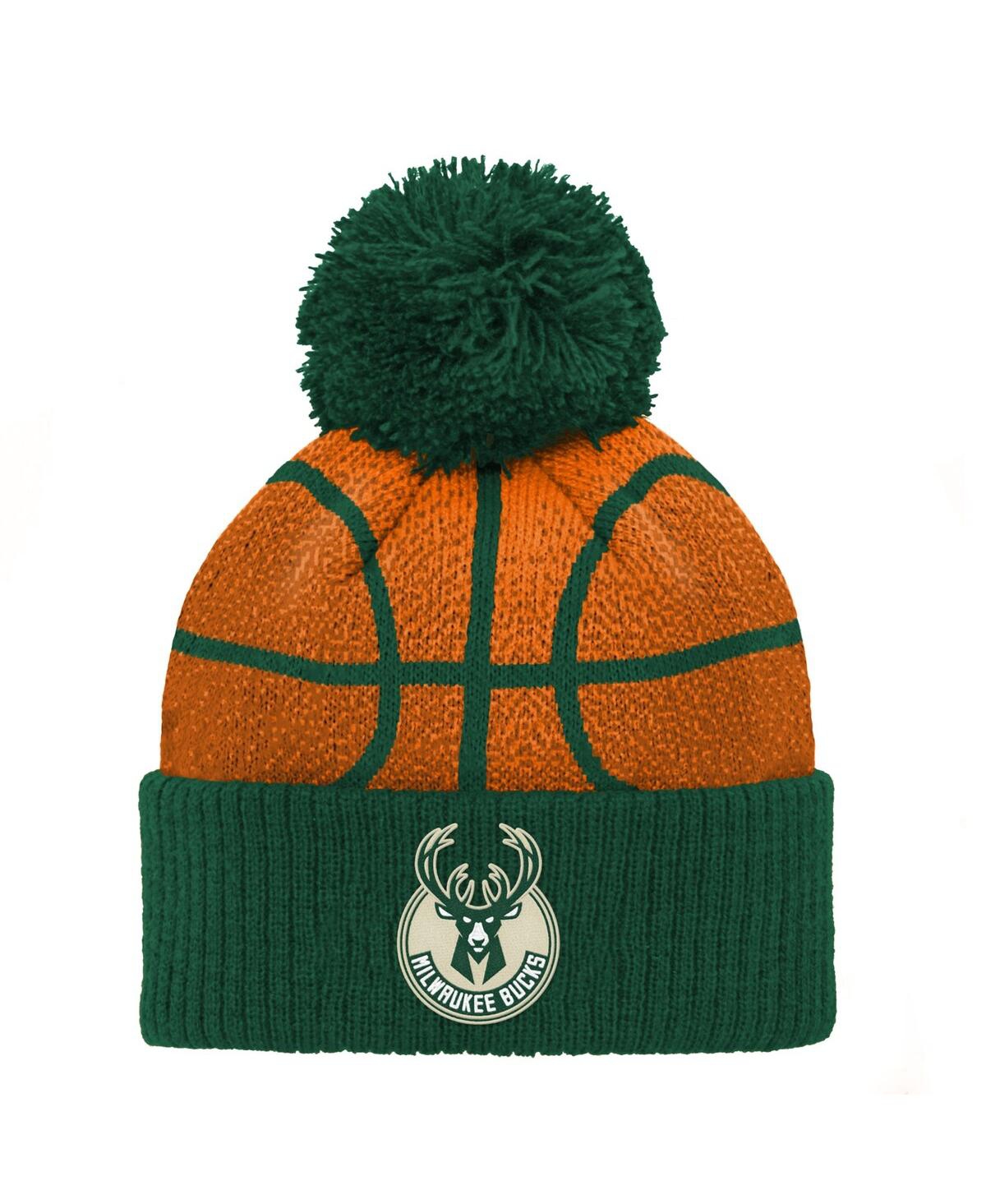 Outerstuff Preschool Hunter Green Milwaukee Bucks Basketball Head Cuffed With Pom Knit Hat In Hunter Green