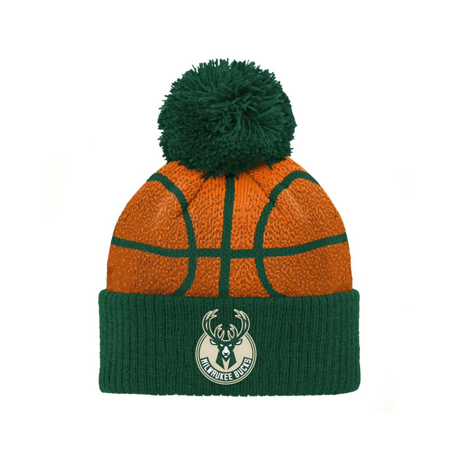 Preschool Hunter Green Milwaukee Bucks Basketball Head Cuffed with Pom Knit Hat