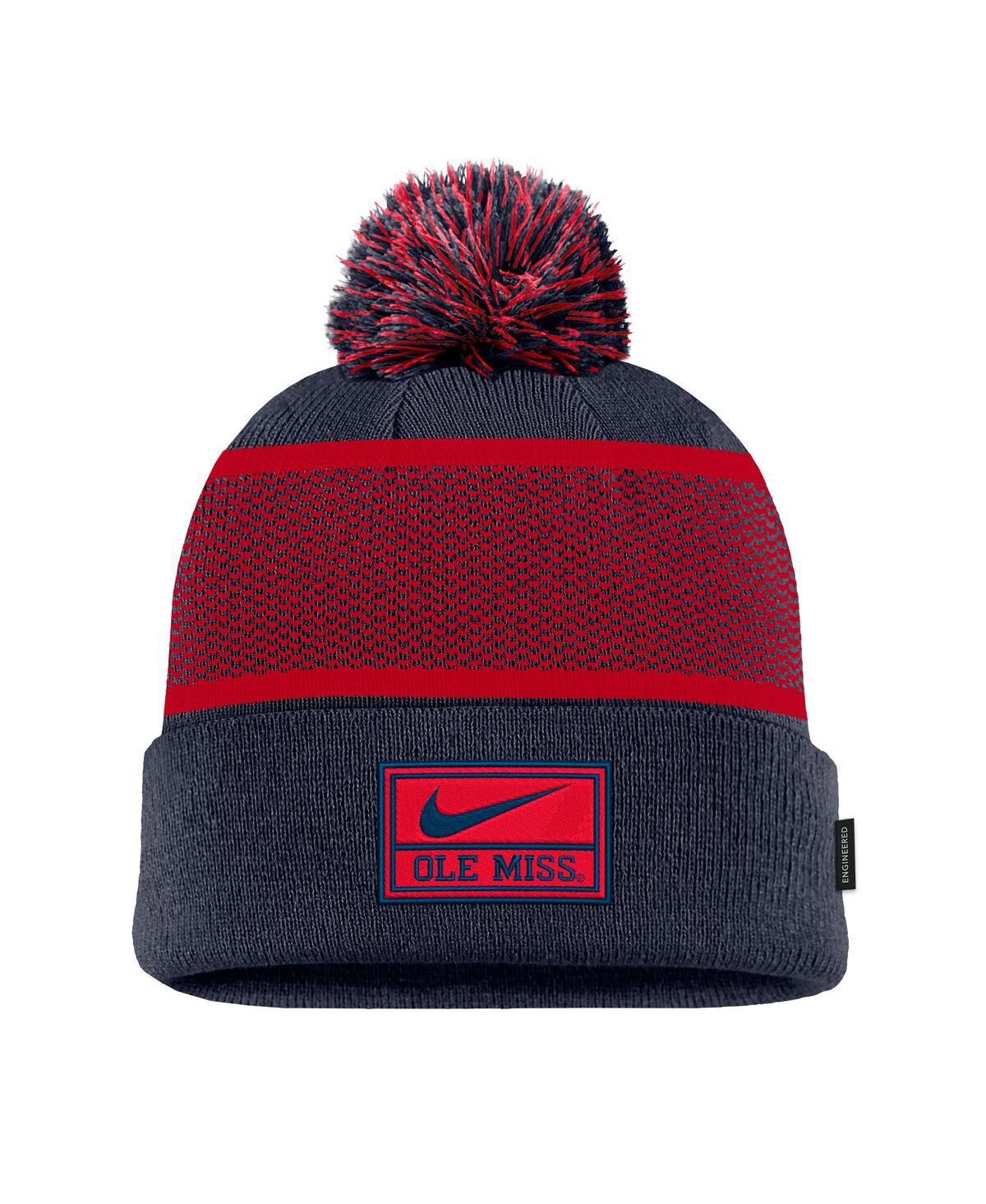 Nike Big Boys And Girls Navy Ole Miss Rebels 2024 Sideline Peak Cuffed With Pom Knit Hat In Navy