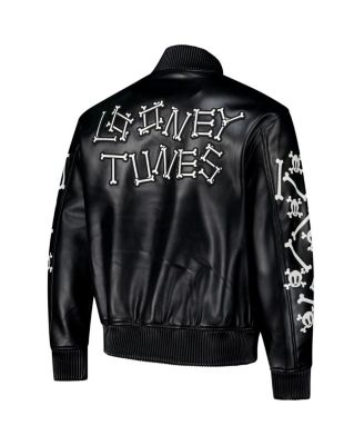Men's Black Looney Tunes Tweety Bones Full-Zip Varsity Jacket