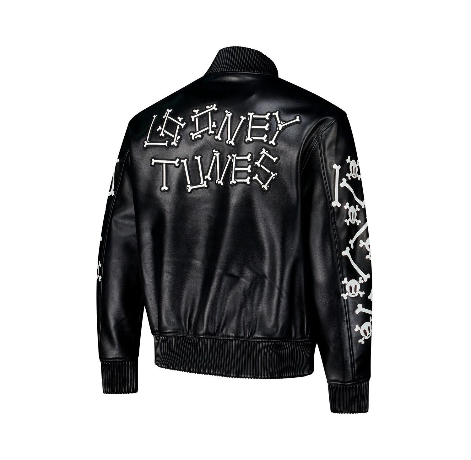 Men's Black Looney Tunes Tweety Bones Full-Zip Varsity Jacket