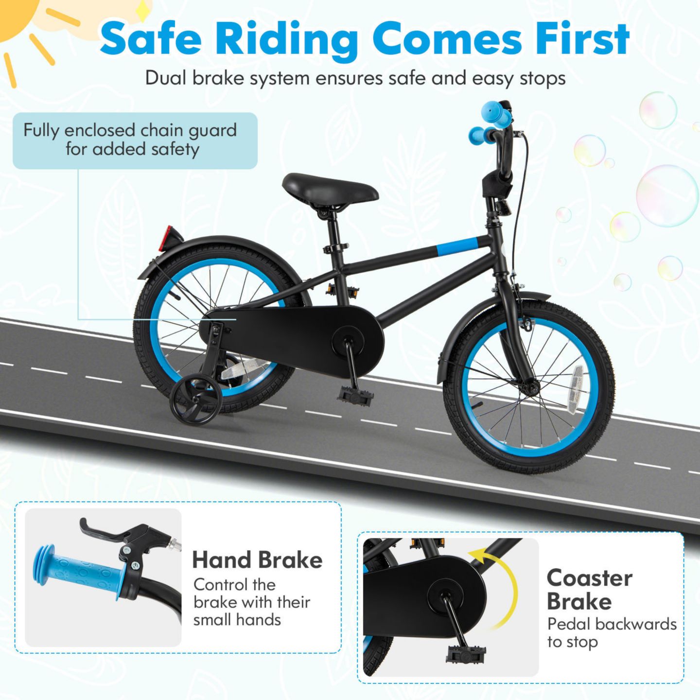 Детская игрушка Slickblue 14" Kids Bike with Adjustable Handlebars and Saddle, Training Wheels, 4–8 лет, цвет: Синий — фото 6