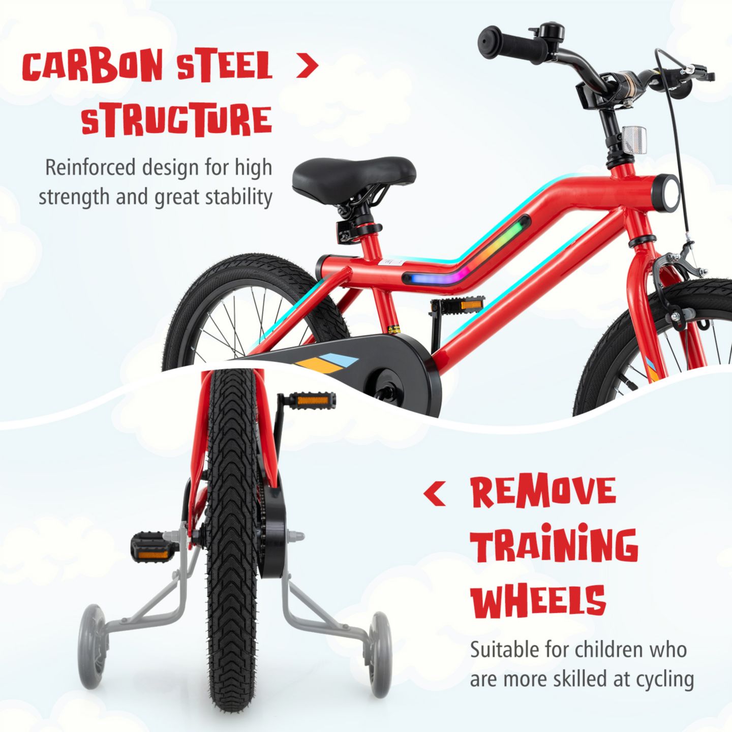 Детская игрушка Slickblue Kids' Bike with LED Lights & Adjustable Seat and Handlebars, от 4 лет, цвет: Красный — фото 8