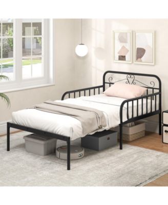 Extendable Metal Daybed with Guardrails and Armrests for Guest or Kids Room