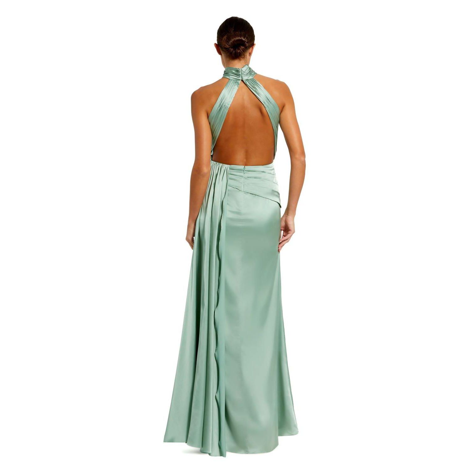 Women's Open Back High Neck Side Ruched Gown