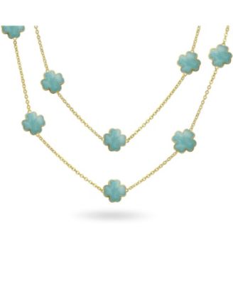 Bling Jewelry White Pink Aqua Blue Black Enamel Flower Strand Necklace 40 Inch - Light blue 24$