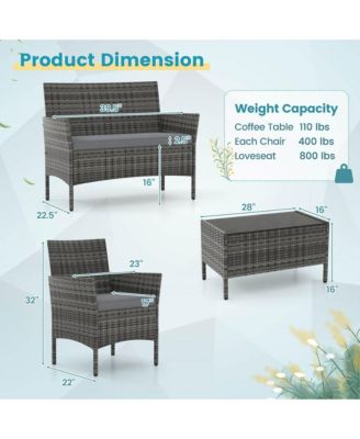 8 PCS Patio Furniture Set with Washable Cushions and Tempered Glass Coffee Table