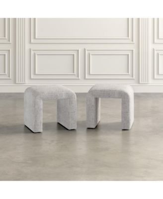 Luxury Curved Upholstered Waterfall Jacquard Petite Ottoman Bench - Set of 2