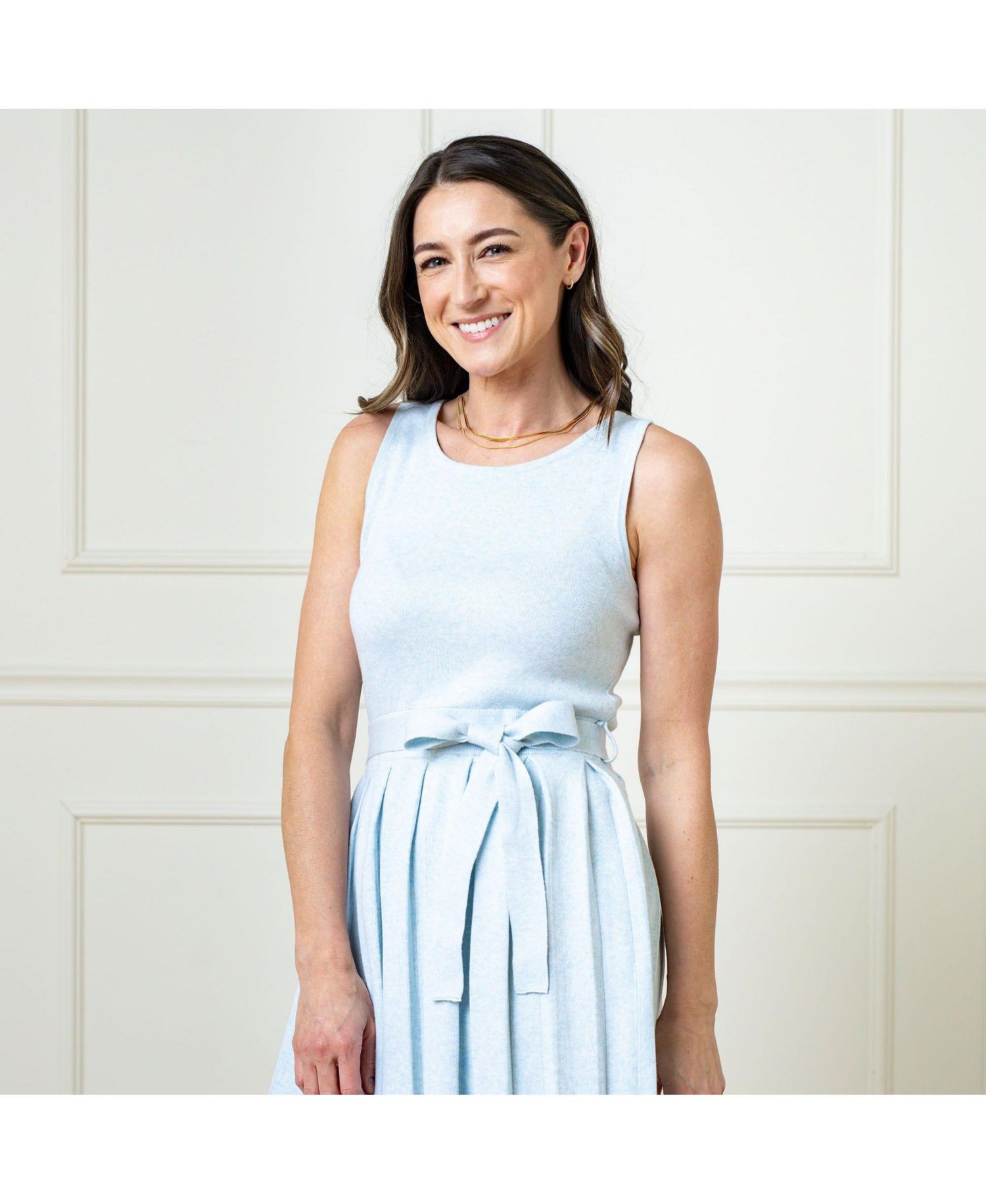 Women's Hope and Henry Organic Sleeveless Pleated Sweater Knit Midi Dress