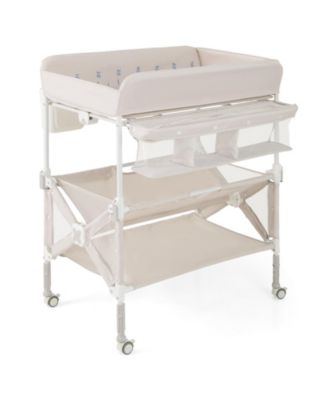 Portable Baby Changing Table with Wheels and Large Storage Rack Convenient and Mobile for Nursery Organization