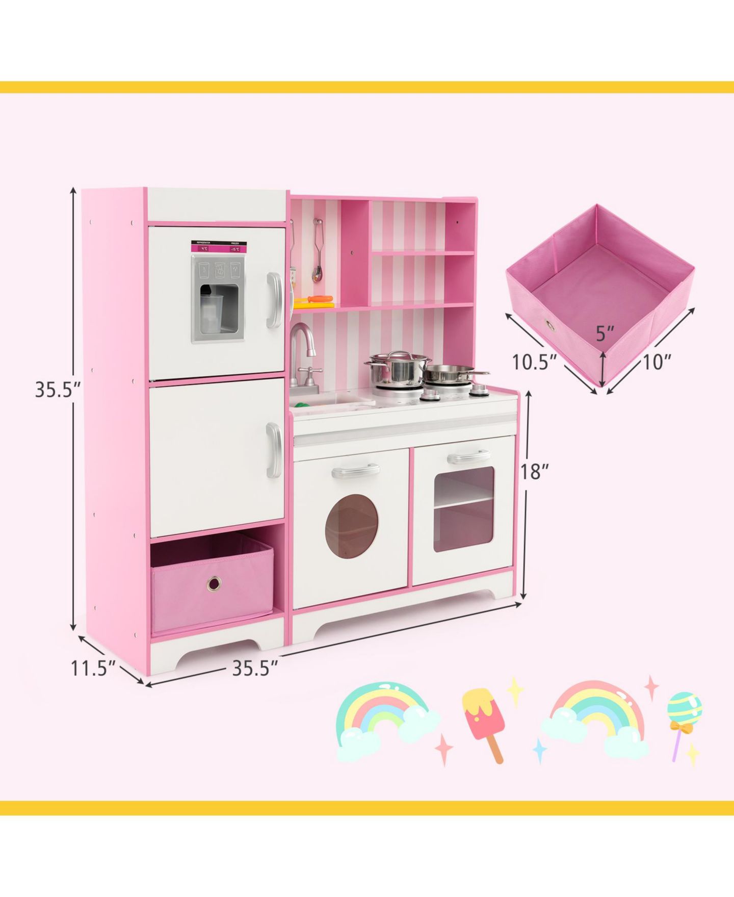 Детский игровой набор Slickblue Adjustable LED Lights & Washing Machine Kitchen Playset, Ages 3-7, цвет: Белый / Розовый — фото 8
