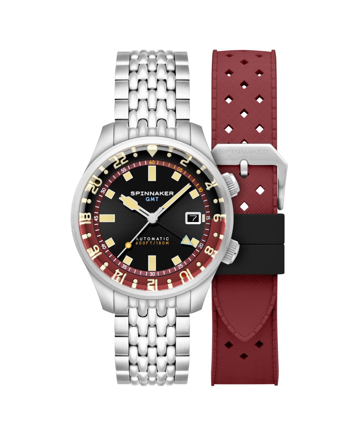 Men's Bradner Gmt Automatic Solid Stainless Steel Bracelet Watch, 42mm - Black