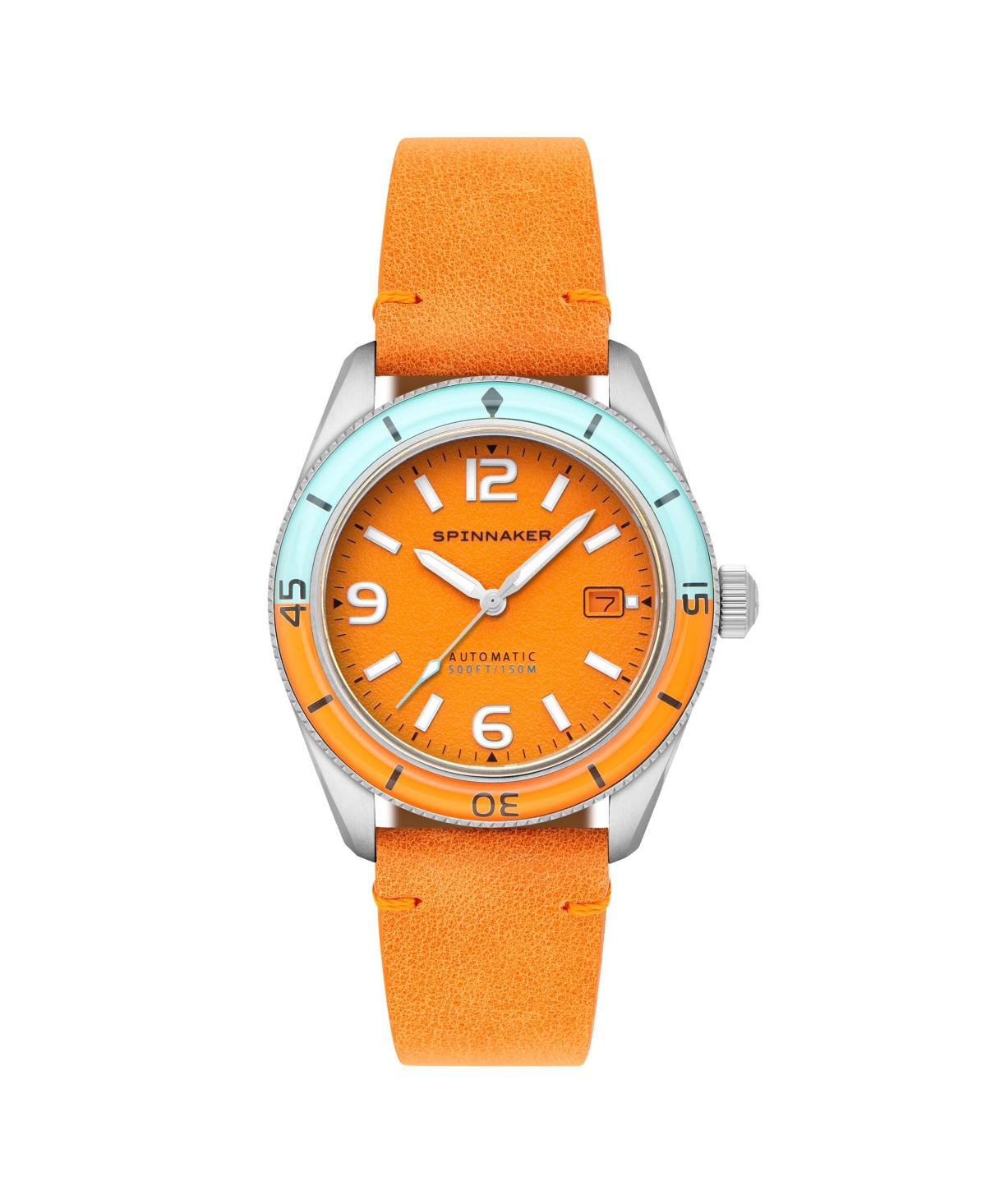Men's Fleuss Automatic Orange Leather Strap Watch, 43mm - Orange