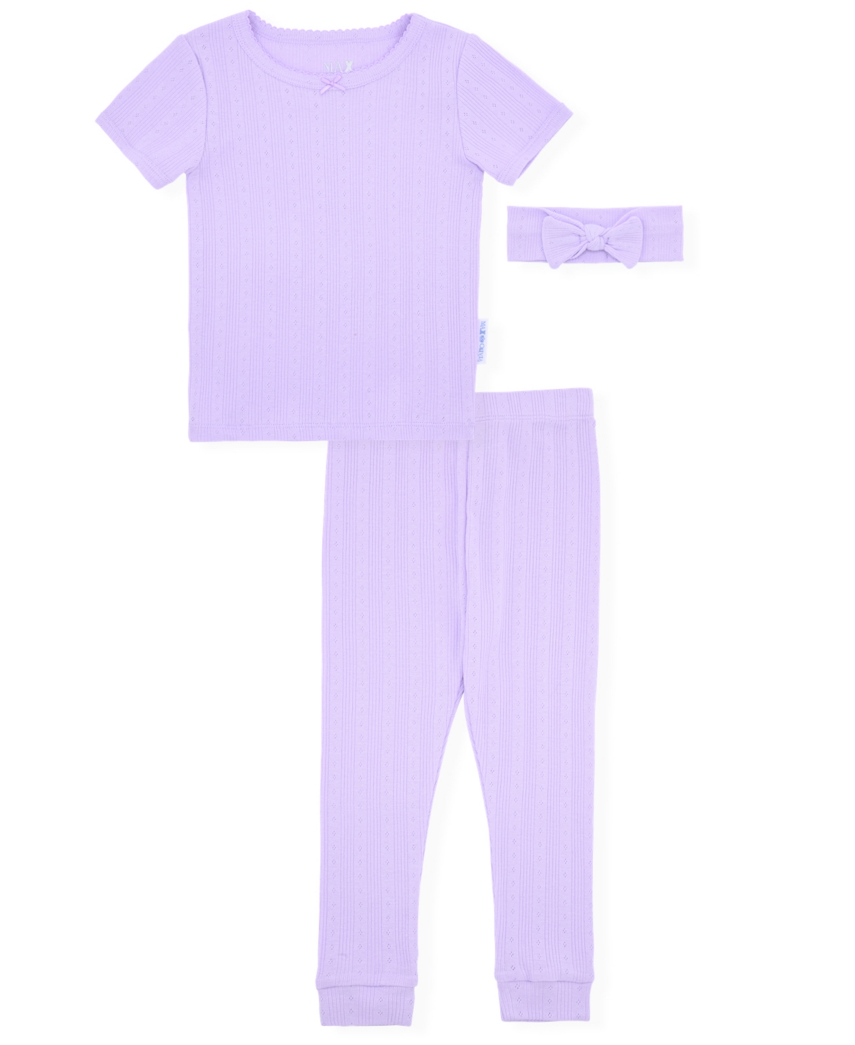 Max & Olivia Baby And Toddler Girls 3-piece Pointelle Pajama With Headband Set In Purple