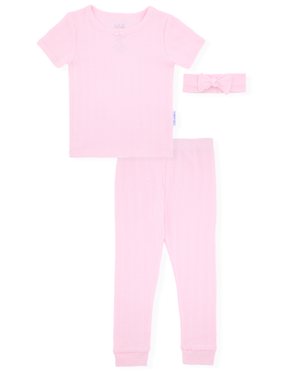 Max & Olivia Baby And Toddler Girls 3-piece Pointelle Pajama With Headband Set In Pink