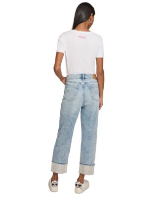 Women's High-Rise Crystal-Cuff Jeans 