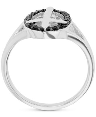 Black Spinel Oval Halo Cross Ring (1/3 ct. t.w.) in Sterling Silver