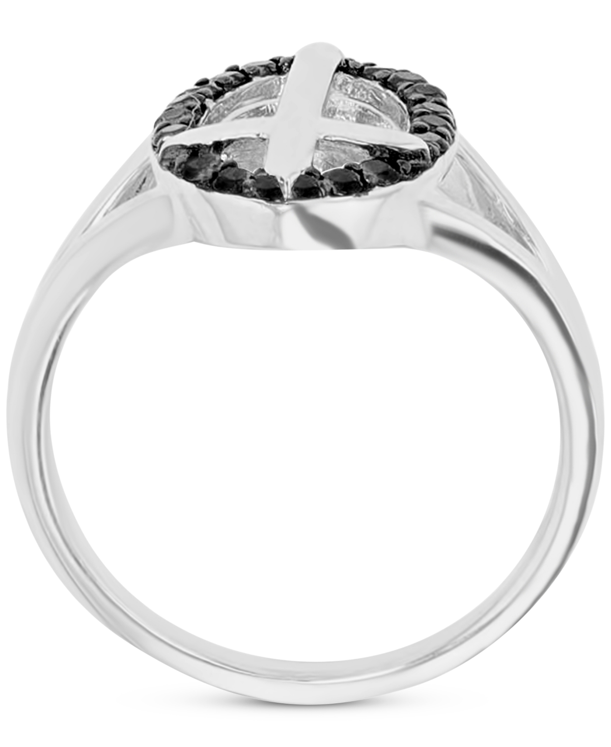 Macy's Black Spinel Oval Halo Cross Ring (1/3 Ct. T.w.) In Sterling Silver In Black Spinel