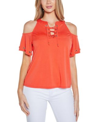 Women's Cold-Shoulder Grommet Trim Knit Top