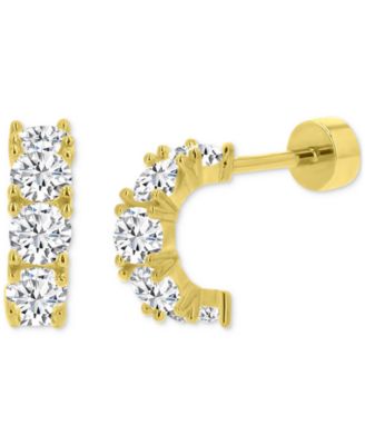 Macy's - Cubic Zirconia Small Half Hoop Screw Back Earrings in Sterling Silver