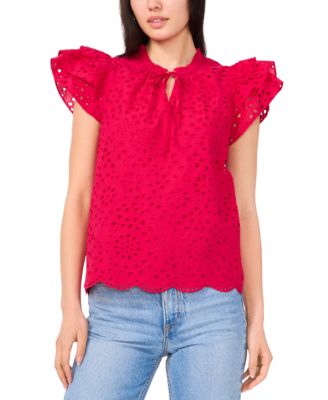 1.STATE - Women's Eyelet Flutter-Sleeve Top