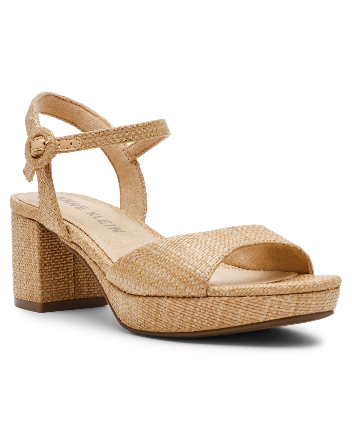 Anne Klein Piper Ankle Strap Platform Sandal In Natural Raffia
