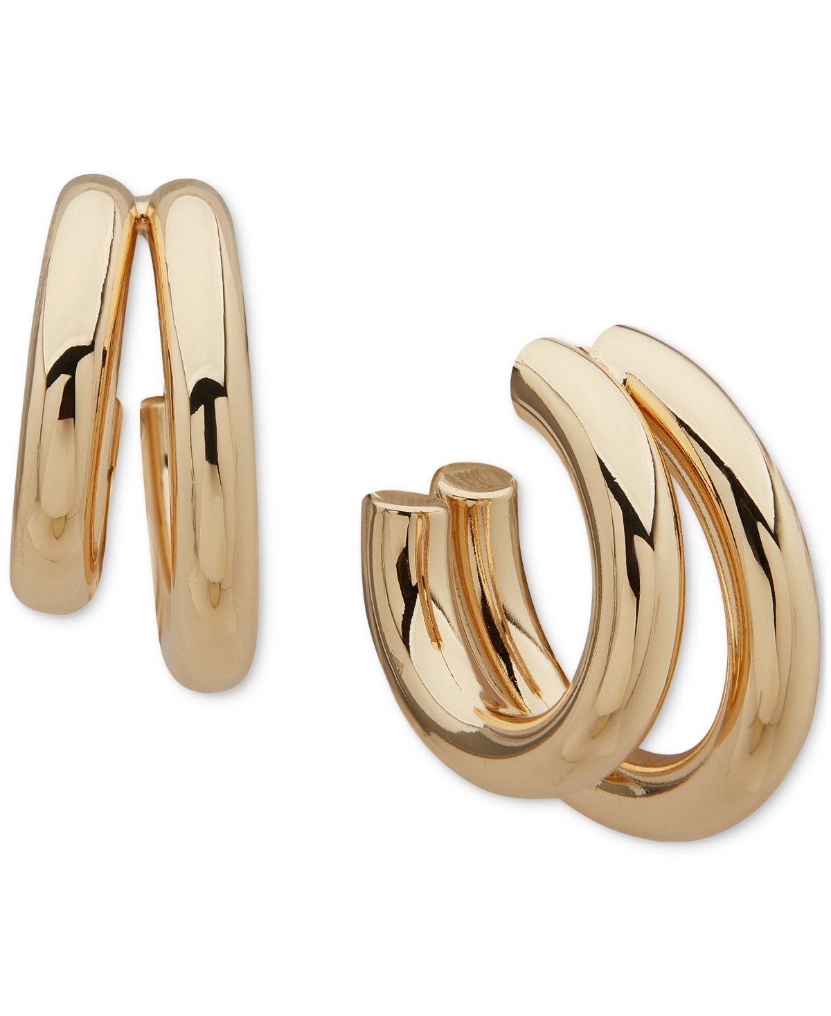 Gold-Tone Polished Double Tube Small C Hoop Earrings, 0.7" - Gold