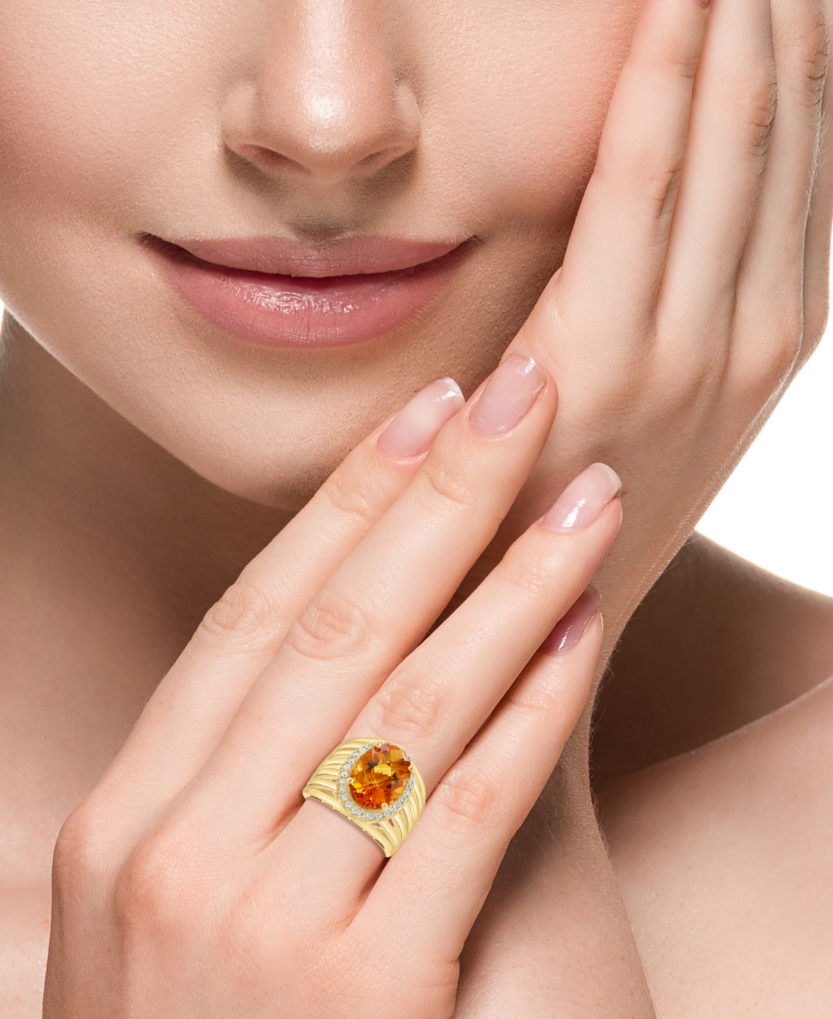 Effy Collection Effy Citrine (4-7/8 Ct. T.w.) & Zircon (1/3 Ct. T.w.) Statement Ring In 14k Gold Over Silver In Citrine