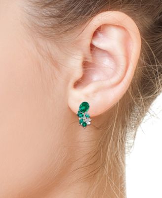 EFFY&reg; Lab Grown Emerald (8 ct. t.w.) & Lab Grown Diamond (1/4 ct. t.w.) Mixed-Cut Statement Earrings in 14k White Gold