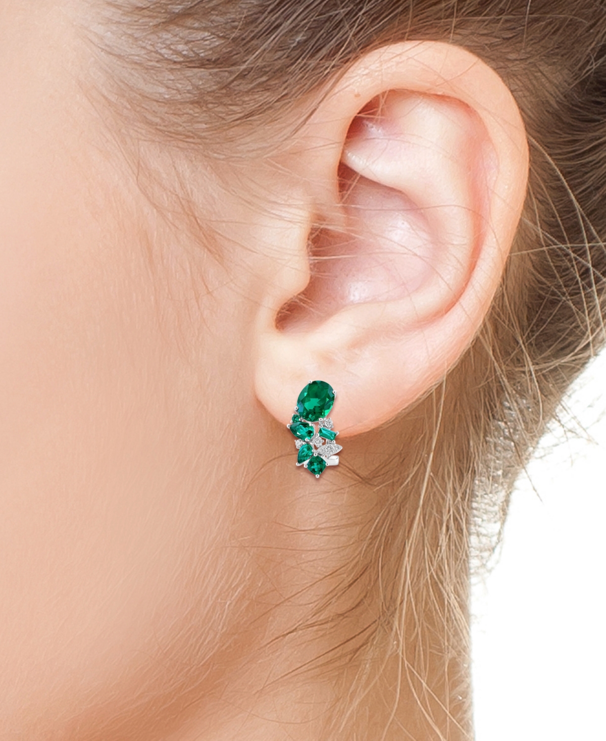Effy Collection Effy Lab Grown Emerald (8 Ct. T.w.) & Lab Grown Diamond (1/4 Ct. T.w.) Mixed-cut Statement Earrings In Emerald