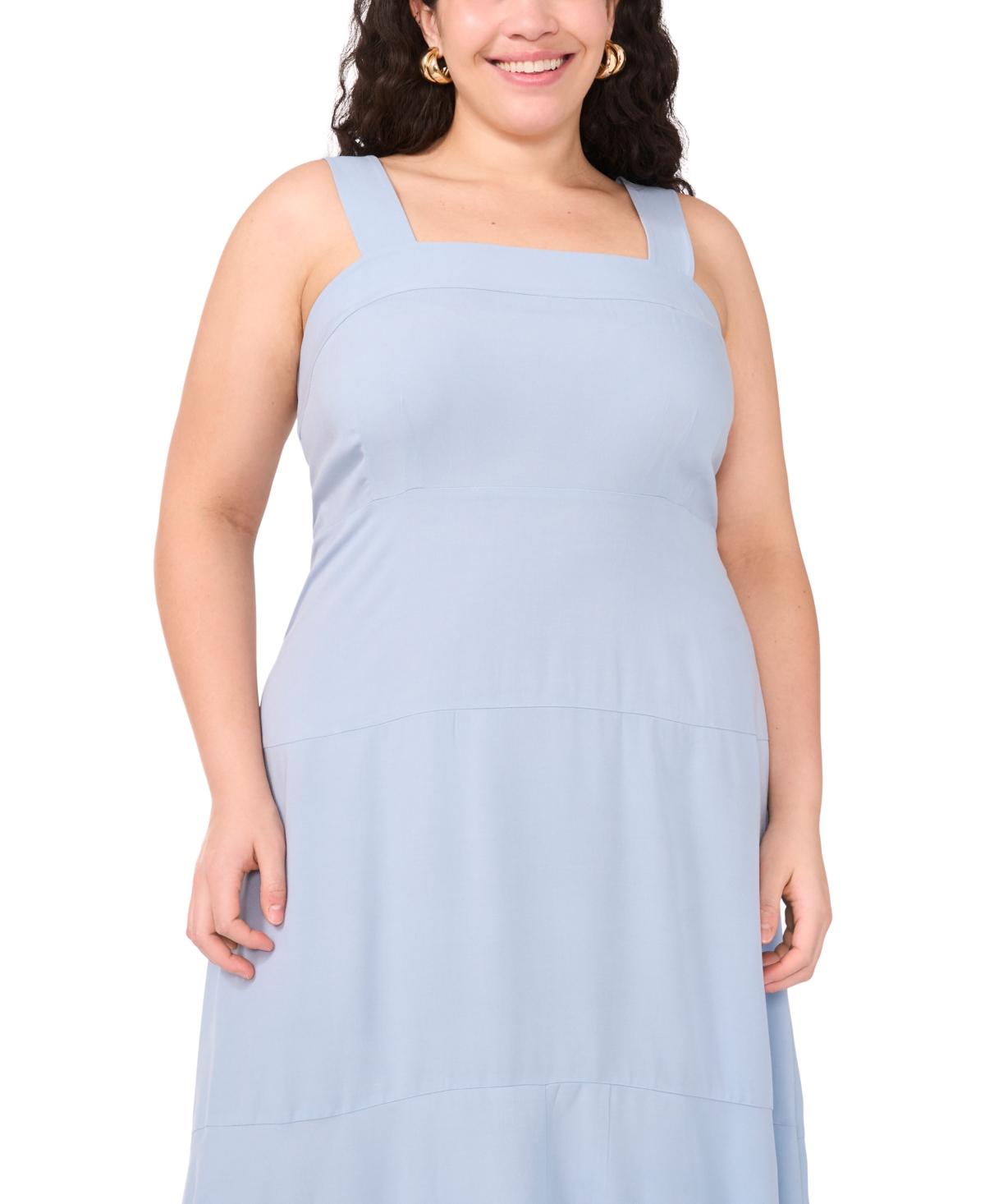 VINCE CAMUTO PLUS SIZE SQUARE-NECK SMOCKED-BACK SLEEVELESS MAXI DRESS 
