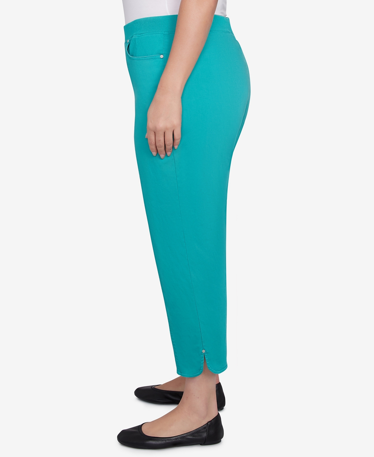 Alfred Dunner Plus Size Parrot Cay Novelty Cuff Tummy Control Capris Pants In Jade