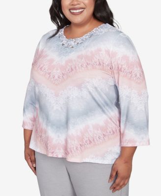 Plus Size Estate of Mind Chevron Lacey Three Quarter Sleeve Top