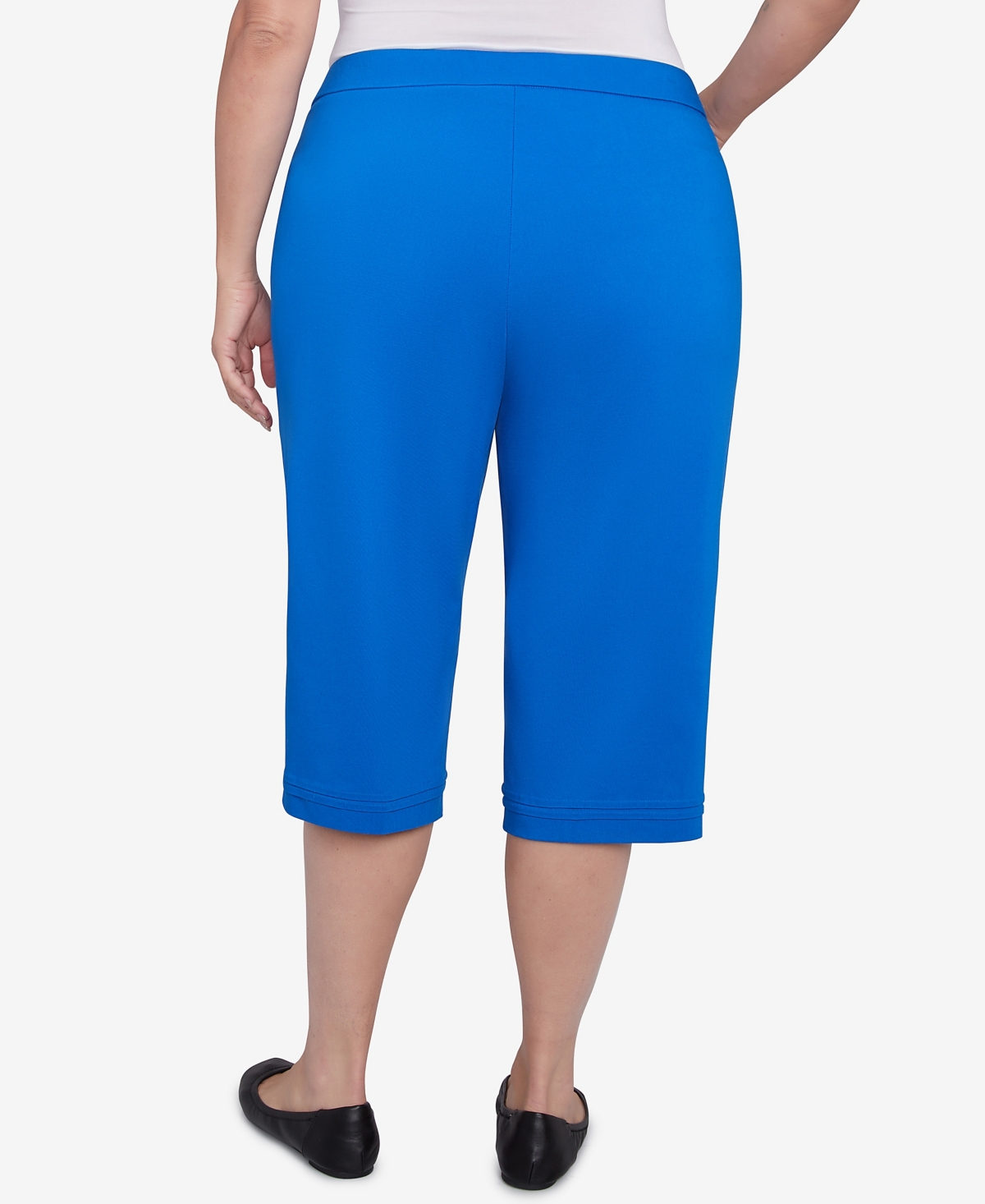 Alfred Dunner Plus Size Parrot Cay Novelty Cuff Tummy Control Capris Pants In Cobalt Blue