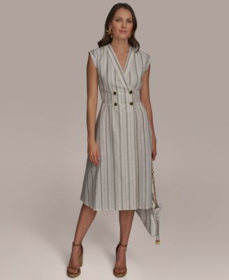 【Donna Karan New York】Women's Striped V-Neck Dress Donna Karan New York Women's Striped V-Neck Dress - Macy's