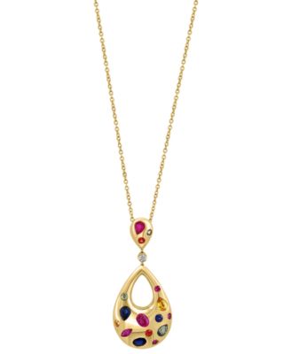 Diamond Accent & Multi Sapphire (1-5/8 ct. t.w.) Pendant Necklace in 14k Gold Over Silver, 17" + 1" extender