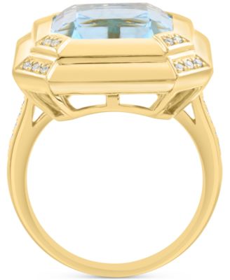 EFFY&reg; Sky Blue Topaz (12-1/2 ct. tw.) & Diamond (1/8 ct. t.w.) Ring in 14k Gold-Plated Sterling Silver