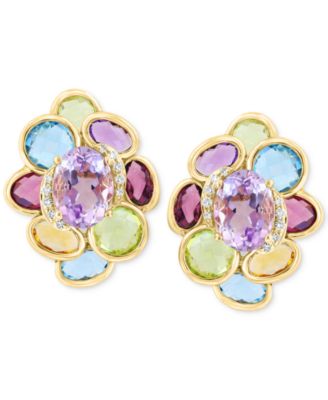 EFFY&reg; Multi-Gemstone (7-3/4 ct. tw.) & Diamond (1/20 ct. t.w.) Cluster Stud Earrings in 14k Gold 