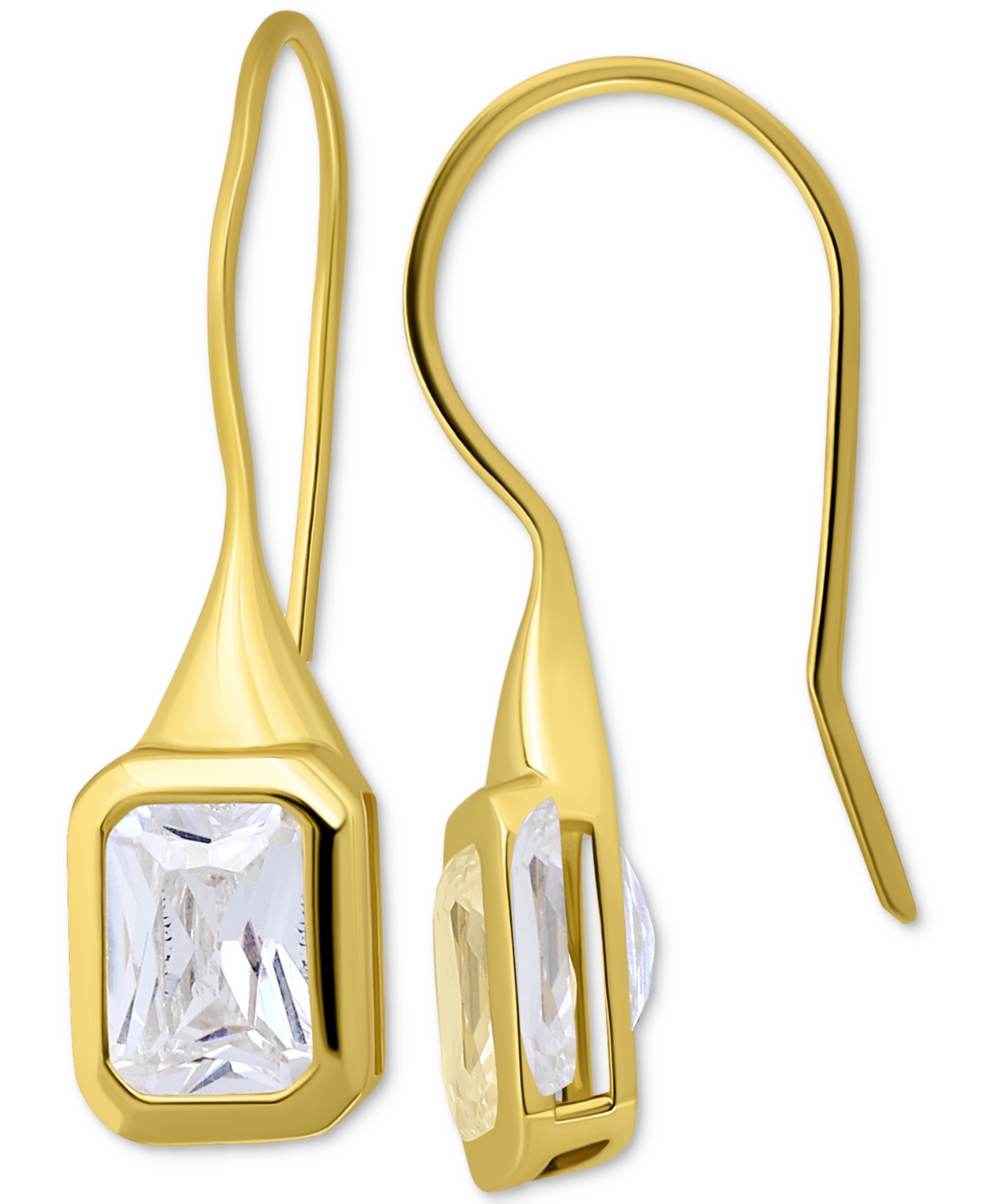 Giani Bernini Cubic Zirconia Square Bezel Fish Hook Drop Earrings, Exclusively At Macy's In Gold