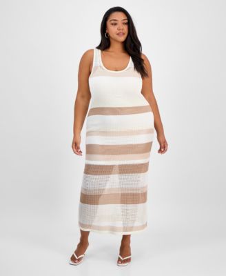 Trendy Plus Size Open-Stitch Striped Midi Dress, Exclusively at Macy's