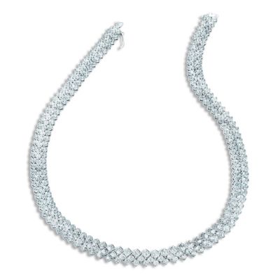 Sterling Silver White Gold Plated with Clear Cubic Zirconia Braided Tennis Necklace