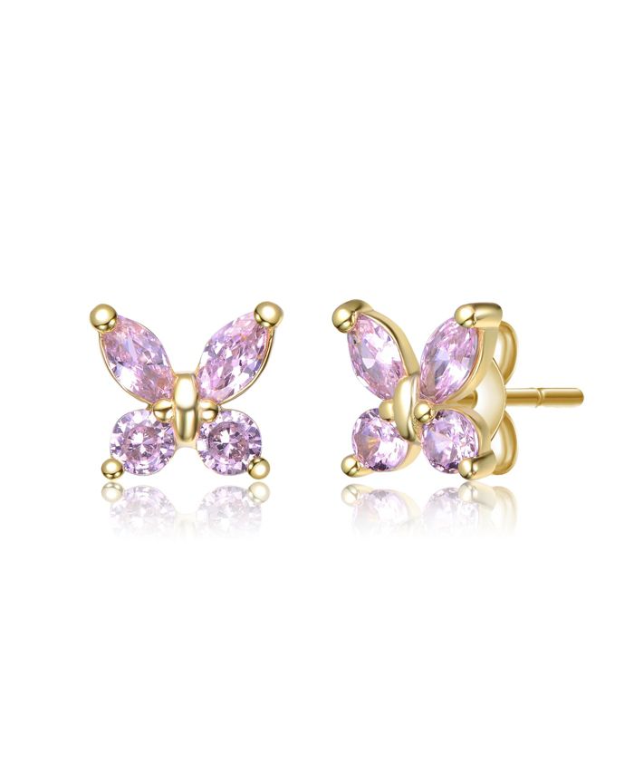 GiGiGirl Dainty Sterling Silver 14K Gold Plated CZ Butterfly Stud Earrings