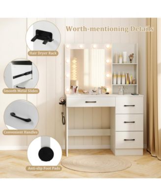 Vanity Desk with 3-Color Lights and Power Outlets