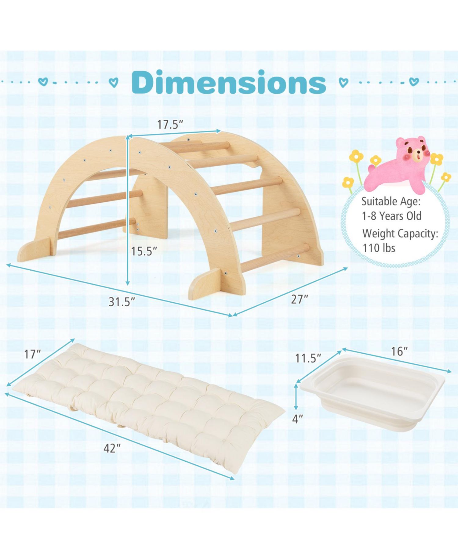 6 in 1 Kids Indoor Climbing Arch with Removable Cushion and Stoppers